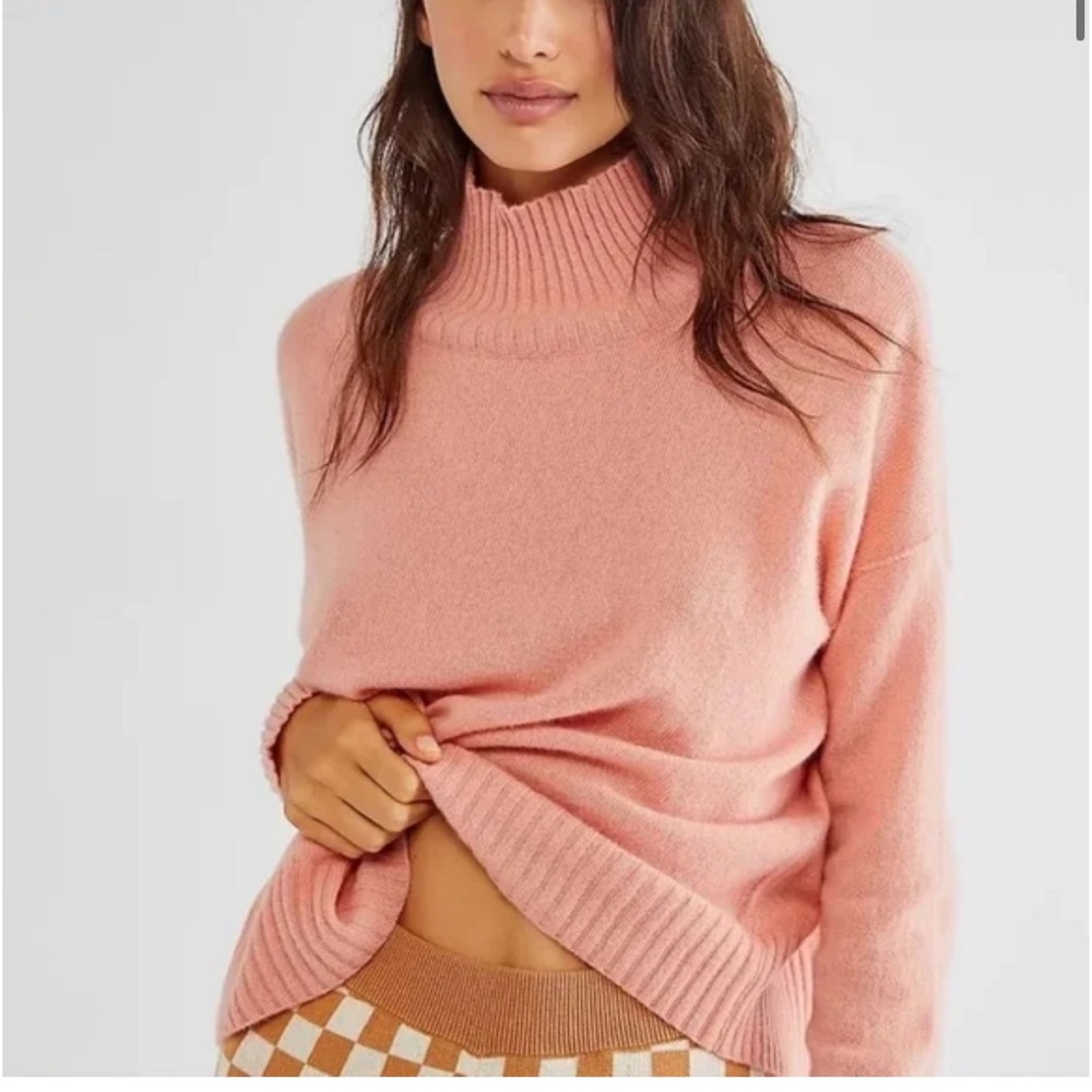 Light Pink Free People Turtleneck Sweater